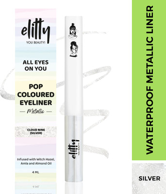 Elitty Cloud Nine | Waterproof Liquid Eyeliner | Metallic Finish | Lasts Upto 12 Hours 4 ml(Cloud Nine-Silver)
