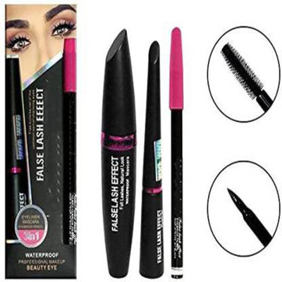 kaarm EYE MAKEUP COMBO WATERPROOF 3 IN 1(EYELINER,MASCARA,EYEBROW PENCIL),KAJAL 20 ml(BLACK)