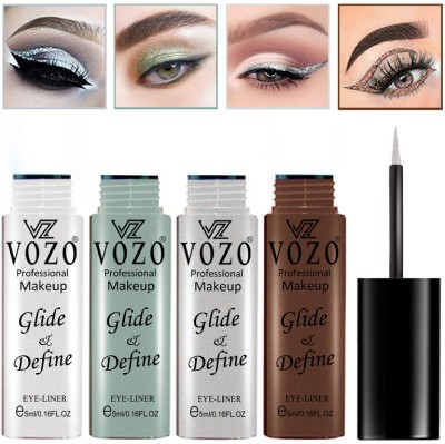 VOZO Eye Definer Infusion Essential Liquid Eyeliner Pack Of 4 (SET-03) 20 ml(White, Olive Green, Silver, Copper)