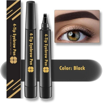 TRK IMPEX Waterproof 4 Tip Eyebrow Pencil Long Lasting Professional Fine Sketchn 1 Pcs 12 ml(BLACK)