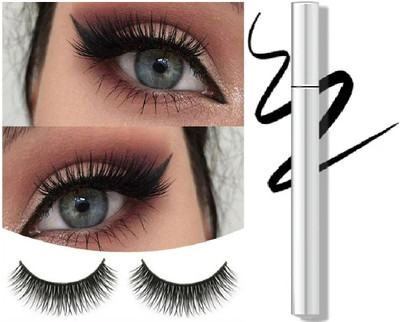 REIMICHI Eyelashes and Eyeliner Kit Lightweight and Waterproof, Reusable Lashes 1.2 g(JET BLACK)
