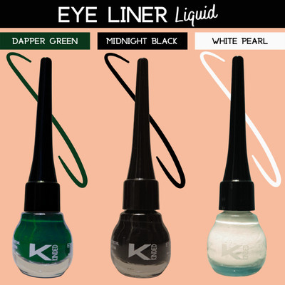 KINDED Matte Finish Insta Bold Look Soothing Colour Pigments Liquid Eyeliner Combo 15 ml(Midnight Black, White Pearl, Dapper Green)