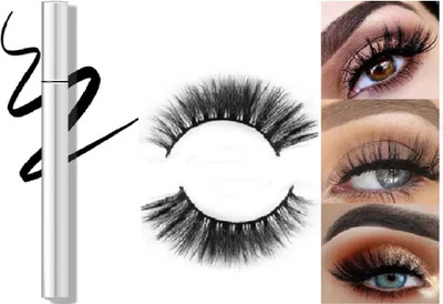 REIMICHI Eyelashes with Eyeliner Kit Premium 3D Natural Look Reusable Eyelashes 1.2 g(JET BLACK)