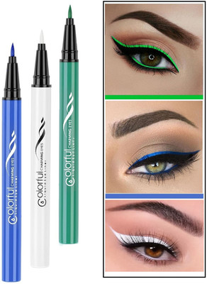 GFSU - GO FOR SOMETHING UNIQUE Waterproof Tip Liquid Eyeliner,Waterproof Black & Green & White Sketch liner 6 ml(Green, White, Blue)