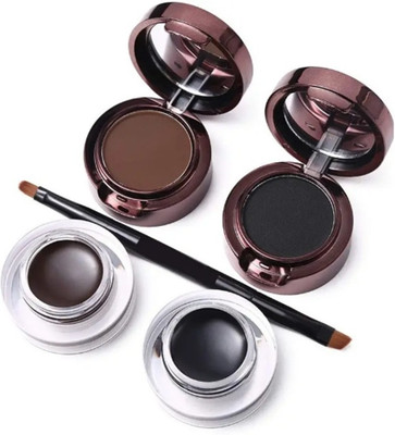 DARVING 4 in 1 Gel Eyeliner and Eyebrow Powder Kit Brown Black with Eye Liner Brush 7 g(black +brown)