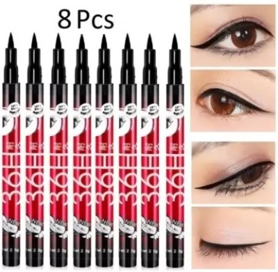 huemic 36 Hour Water Proof Long Lasting Liquid Pencil Eye Liner Pack of 8 pc 2.5 g(BLACK)