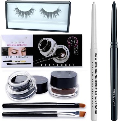 CRAZYHUDA WaterProof Black and Brown Gel Eyeliner1 Pair Eyelashes,White Eyeliner,1Pencil 70 g(BLACK+BROWN)