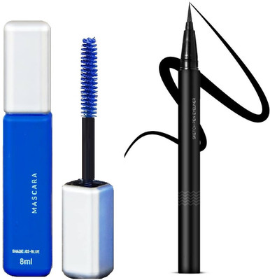 Arcanuy Waterproof Eyeliner and Mascara Combo Eye Lashes Blue 11 ml(black and blue)