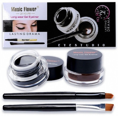 Music Flower Black Brown Party Wear Eyeliner 6 g(BLACK AND BROWN)