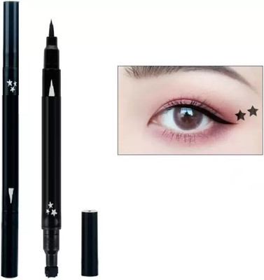 HUZURLU 2 in 1 Eyeliner Pen Waterproof with Makeup Star Shape Stamp Double Heads 3 ml(black)
