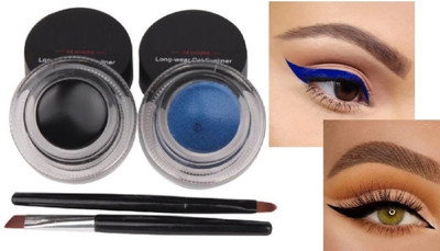 GULGLOW99 2 in 1 Black and Blue Gel Eyeliner 2 Pieces Eye Makeup Brushes Included 4 g(GREEN, BLACK)