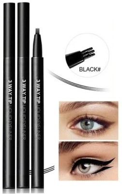 Latixmat 3 Way Tip Liquid Eyeliner Waterproof Multi Purpose Liner Pen Combo 2.4 g(Black)