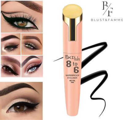 BLUST&FAMME Dark Black Skill paris 8 to 6 eyeliner Transfer Proof pack of 1 8 ml(Black)