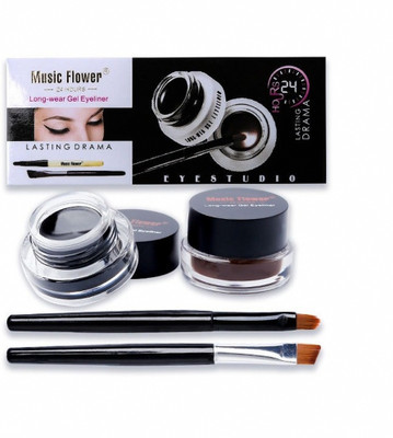 music flower 24 Brow & Brown Gel Liner Set for Stunning Eyes 6 ml(BLACK AND BROWN)