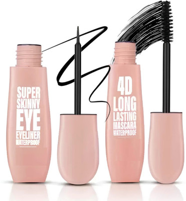 BLUST&FAMME super shinny eyeliner pack of 1 + 4D eye mascara pack of 1 10 ml(black)
