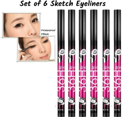 Deeparth (Pack_6) 36H Dramatic Eyeliner Pen 2.5 ml(Black)