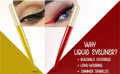 THTC Diamond Shiny Red & Gold Eyeliner Pen for Long Stay & Smudge Proof 3 g(RED, GOLD)