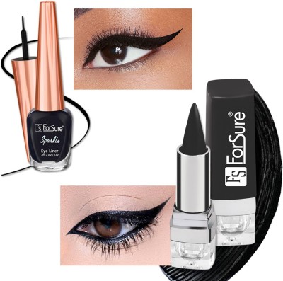 ForSure Absolute Shine Liquid Glitter Eyeliner & Kajal Combo Long Lasting, GlossyTexture 10 ml(Intense Black)