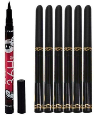 Elecsera Waterproof Eyeliner Black Pack of 6pcs with Sketch Pen Eyeliner 2.5 g(Black)