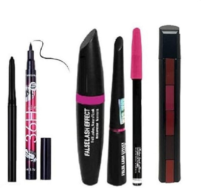Naaritva PREMIUM KAJAL MASCARA EYELINER COMBO WITH LIPSTICK EYELINER KAJAL 1 ml(MULTICOLOUR)