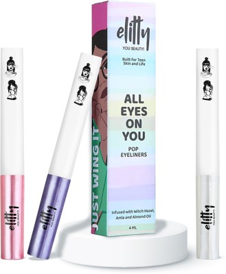 Elitty Christmas Eve Colour Waterproof Liquid Eyeliner Combo,Pack of 3,Lasts Upto 12Hrs 12 ml(Silver, Pink, Purple)