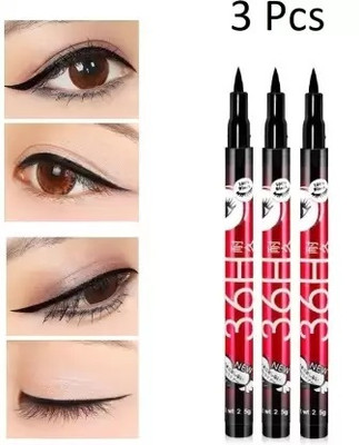 huemic EyeLiner Water & Smudge Proof 36 Hour Long Lasting Liquid Pack of 3 pc EyeLiner 7.5 g(BLACK)