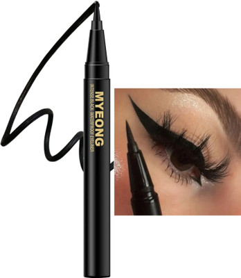 MYEONG Easy Liquid Pen No-Skip Waterproof Eyeliner, Satin Finish Sketch Eyeliner 0.55 g(Jet Black)