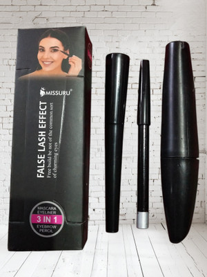 Deeparth Waterproof 3in1 Eyeliner Mascara With Eyebrow Pencil -/ (pack-1) 2.5 ml(Black)