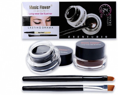 music flower 24 Precision Brow and Brown Gel Liner Combo 6 ml(BLACK AND BROWN)