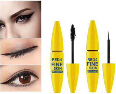 RED4 wwaterproof Black eyeliner & mascara Matte Finish WaterProof set 2 10 ml(Black)
