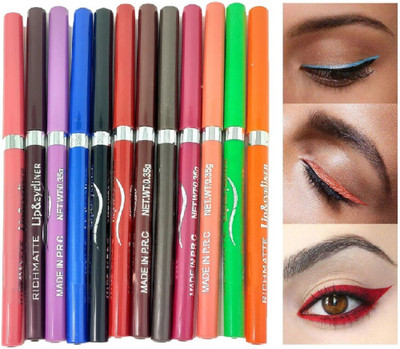 Aylily MATTE FINISH CRAYON KAJAL AND EYE LINER SET OF 12 0.35 g(MULTI COLOR)