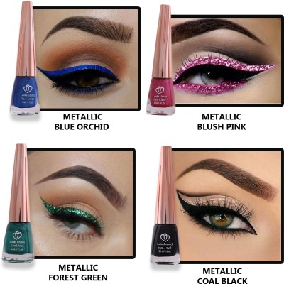 Looks United New Fashion Shimmer Glitter Metallic Eyeliner Pack Of 4 20 ml(Blue Orchid, Blush Pink, Forest Green, Coal Black)