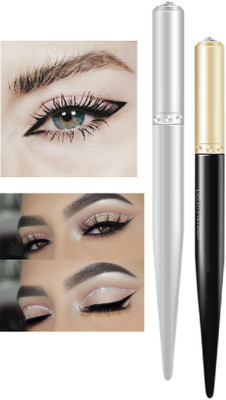 ADJD Shimmer Sparkles Liquid Black & Silver Eyeliner for Long Lasting Stay 3 g(multi colour)