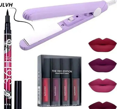 JLVH Long lasting eyeliner with matte mini lipstick ,mini straightener 16 ml(RED)