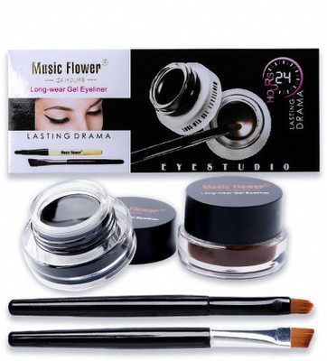 music flower 24 Brow & Brown Gel Liner Kit for Precise Application 6 ml(BLACK AND BROWN)