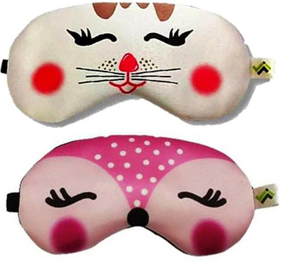 JELLIFY Set of 2 White Cat with Pink Fox Printed Eye Mask Printed Eye Mask without Gel(0 ml)
