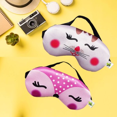 JELLIFY Set of 2 White Cat with Pink Fox Printed Eye Mask Printed Eye Mask without Gel(0 ml)