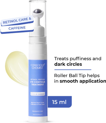 Conscious Chemist Retinol Peptide Eye Cream | Massage Roller | Fades Dark Circles & Puffiness(15 ml)