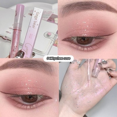 DAIMANPU GEGE BEAR Eye Glitter Shadow Stick, Makeup Kit, Pearl Shimmer Mermaid 2 g(Shade 04, Lychee Rose Glitter Eyeshadow Pen)