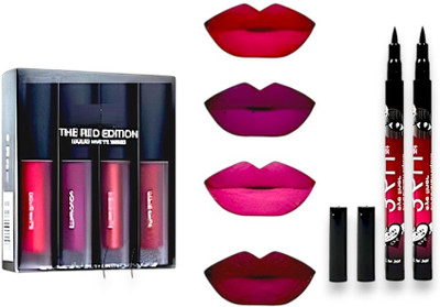 Winble BEST QUALITY 4 IN 1 LIQUID LIPSTICK RED WITH PACK OF 2 EYELINER 100 ml(MULTI)