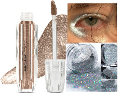 Arcanuy Metallic Liquid Eyeshadow With Soft Touch gold shimmery glitter 5 ml(Oxidised Silver)