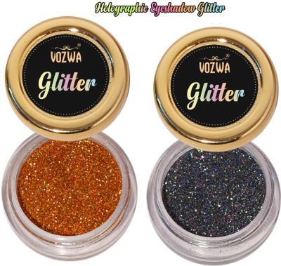 VOZWA Golden + Grey Holographic Eye Shadow Makeup Glitter 8 g(Golden + Grey)