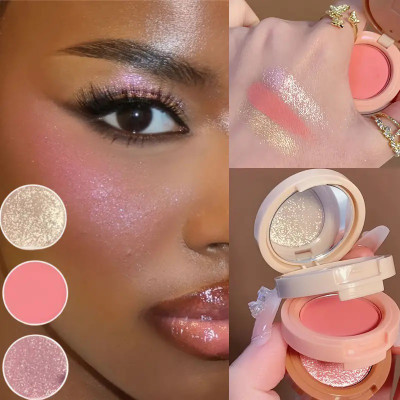 GULGLOW99 3-in-1 Matte & Shimmer Highlighter Blush Long-Lasting Glow 4.8 g(MULTICOLORS)