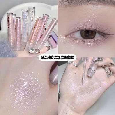 DAIMANPU GEGE BEAR Eye Glitter Shadow Stick, Makeup Kit, Pearl Shimmer Mermaid 2 g(Shade 03, Pink Taro Pendant Glitter Eyeshadow Pen)