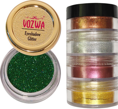 VOZWA Green Eyeshadow Holographic Glitter with 4 in 1 Eye Shadow Shimmer Dust 13 g(Multicolor)