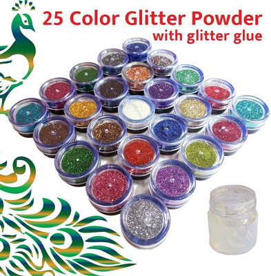 vizo Trendy Fashionable 25 colour eyeshadow glitter powder with glitter glue 30 g(Multicolor)