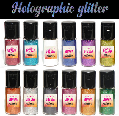 VOZWA Beautiful Eyeshadow Holographic Sparkle Glitter for Eyes + Body + Nails - 12 Pcs 24 g(Multicolor)