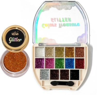 VOZWA Pressed Glitter Eyeshadow Palette with Holographic Golden Glitter 18 g(Multicolor)