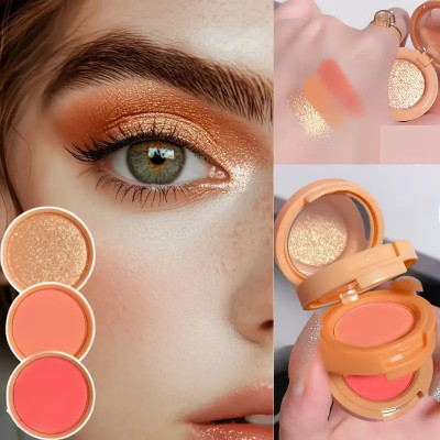 HUZURLU 3 in 1 Waterproof & Highly Pigmented Blusher Highlighter Eyeshadow Palette 4.6 g(Multi Shade)