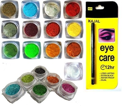vizo Glitter Powder + 12 color Eye Shadow Shimmer Dust + Glitter-glue + Kajal(20 Items in the set)